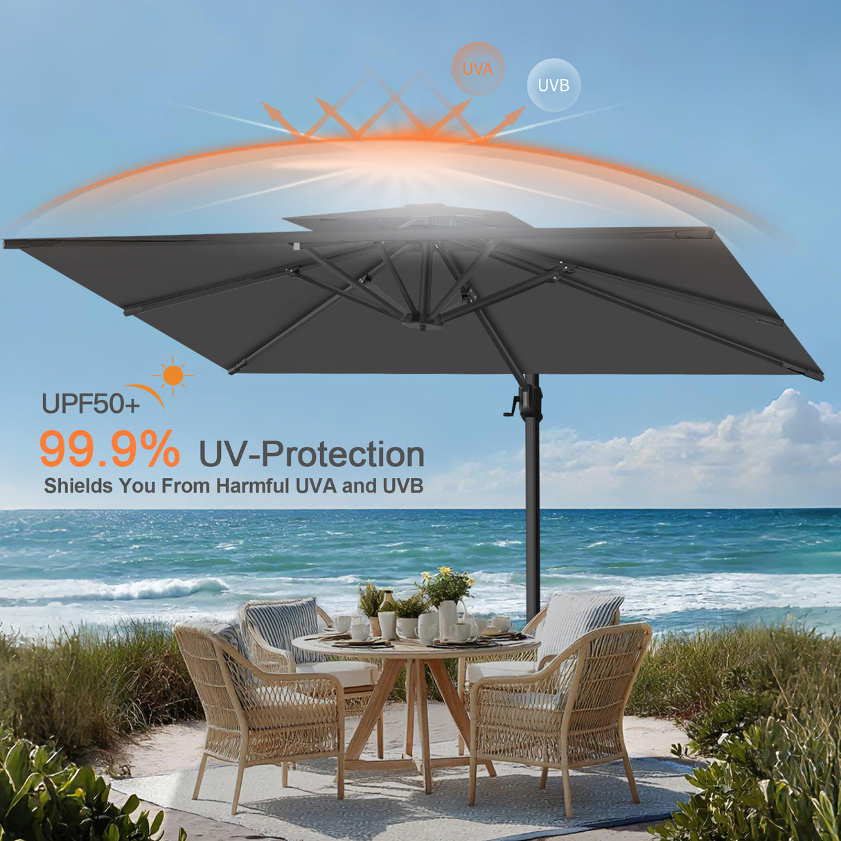 Patioslife Aegis Pro Cantilever Umbrella with Cross Base — Heavy-Duty Frame & Powder-Coated Aluminium Pole for Garden & Patio