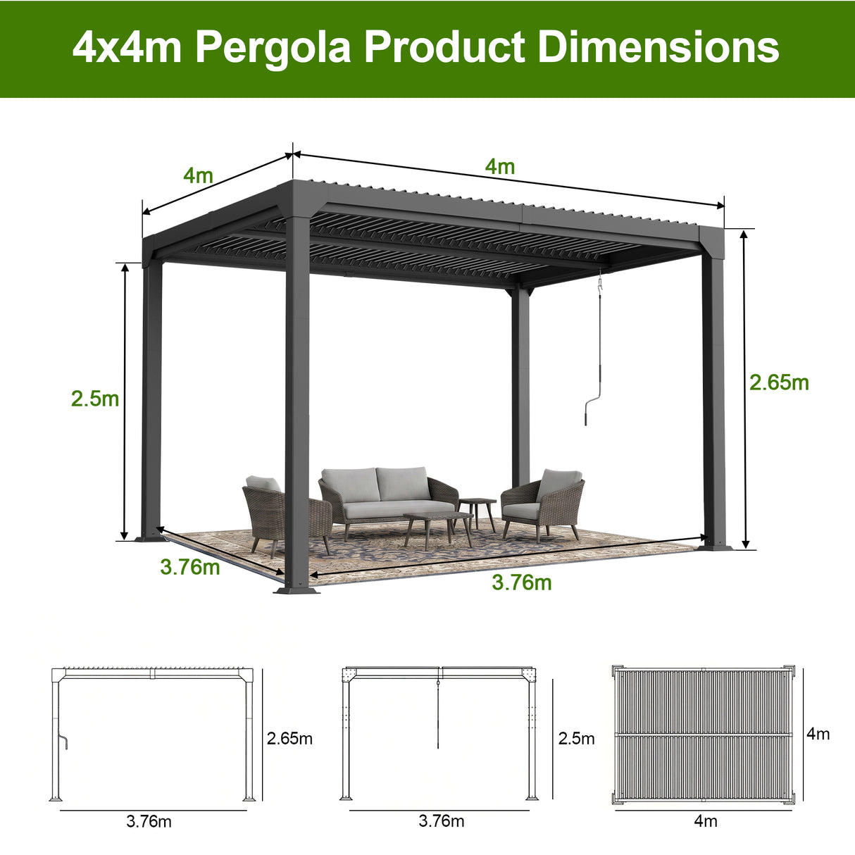 Patioslife Atlantic | Metal Louvred Pergola with Adjustable Roof & Ambient LED Lighting, Freestanding Alfresco Shelter for Patio, Deck & Poolside