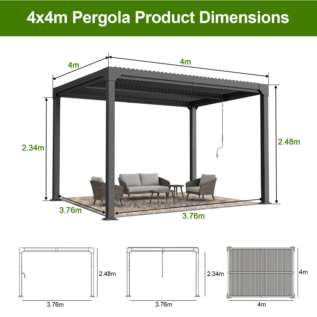 Patioslife Atlantic | Metal Louvred Pergola with Adjustable Roof & Ambient LED Lighting, Freestanding Alfresco Shelter for Patio, Deck & Poolside