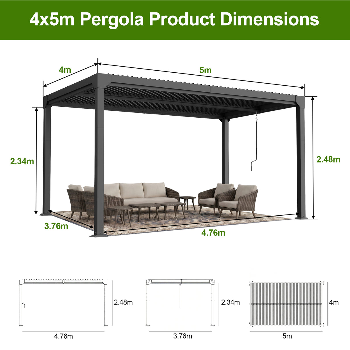 Patioslife Atlantic | Metal Louvred Pergola with Adjustable Roof & Ambient LED Lighting, Freestanding Alfresco Shelter for Patio, Deck & Poolside