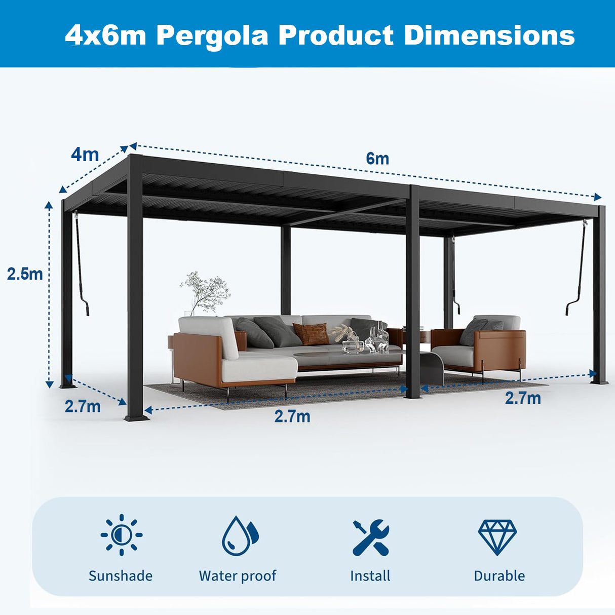 Patioslife Atlantic™ | Aluminium Louvered Pergola with Adjustable Roof, Freestanding All-Weather Shelter for Deck, Patio & Poolside
