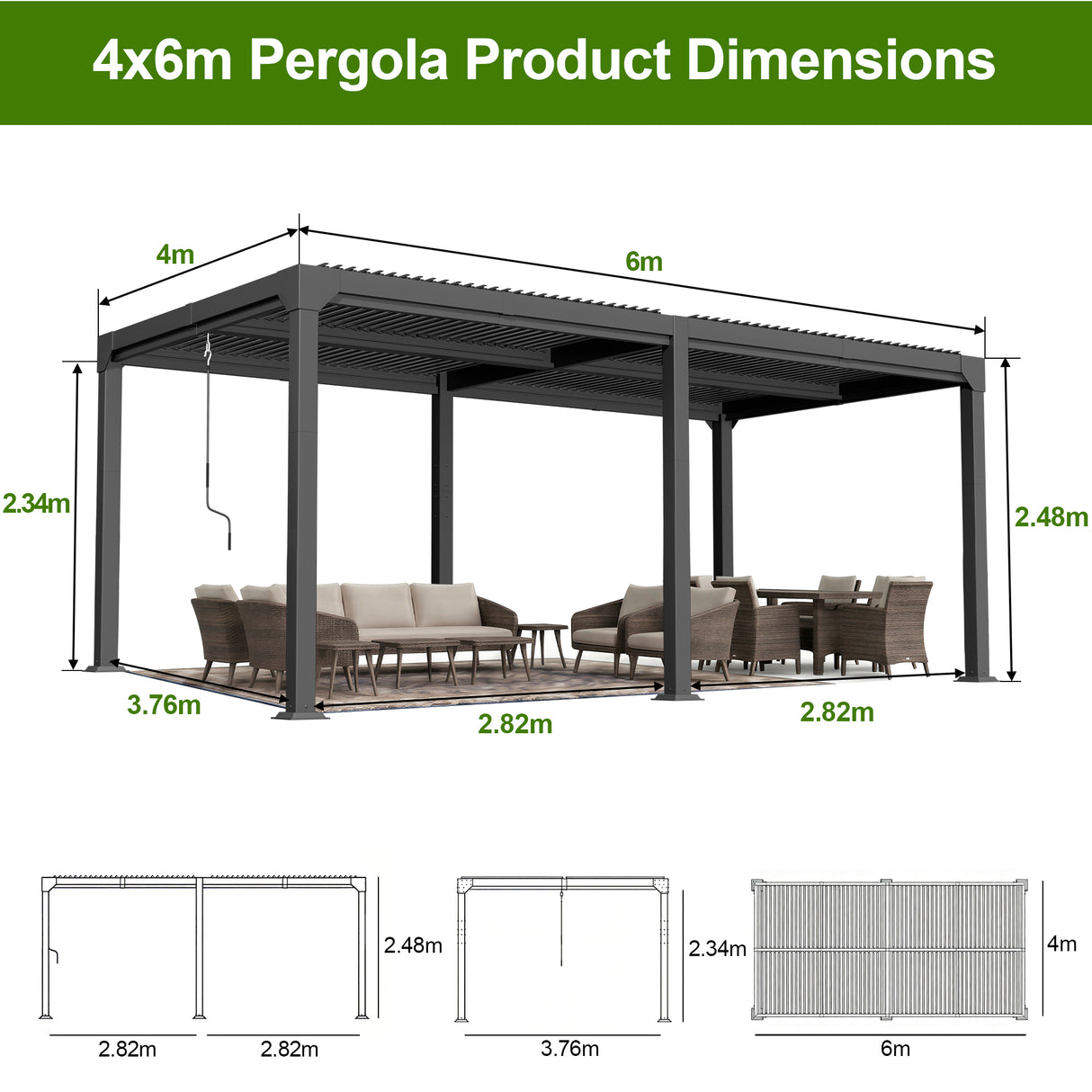 Patioslife Atlantic | Metal Louvred Pergola with Adjustable Roof & Ambient LED Lighting, Freestanding Alfresco Shelter for Patio, Deck & Poolside