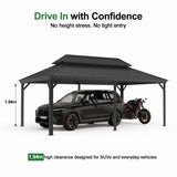 Patioslife Aluminium Carport with Steel Roof – Weatherproof Canopy for Cars, Motorbikes & Campervans