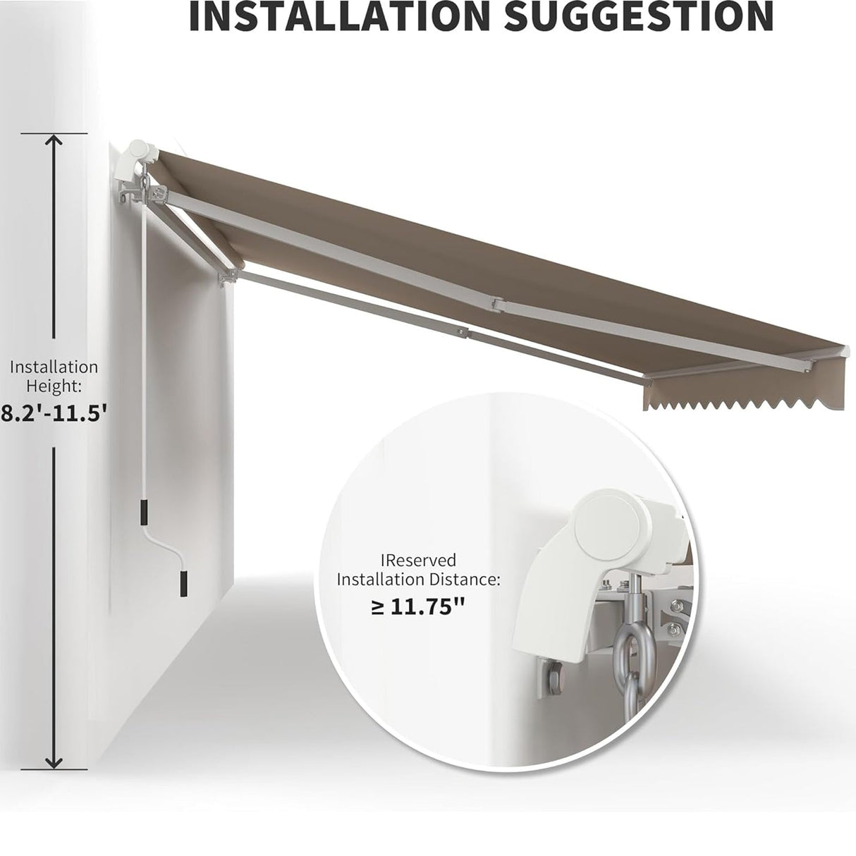 Retractable Awning Manual Crank, 2.5M x 2M, UV-Resistant Water-Repellent Canopy, Aluminum Frame for Balcony, Deck & Patio Use