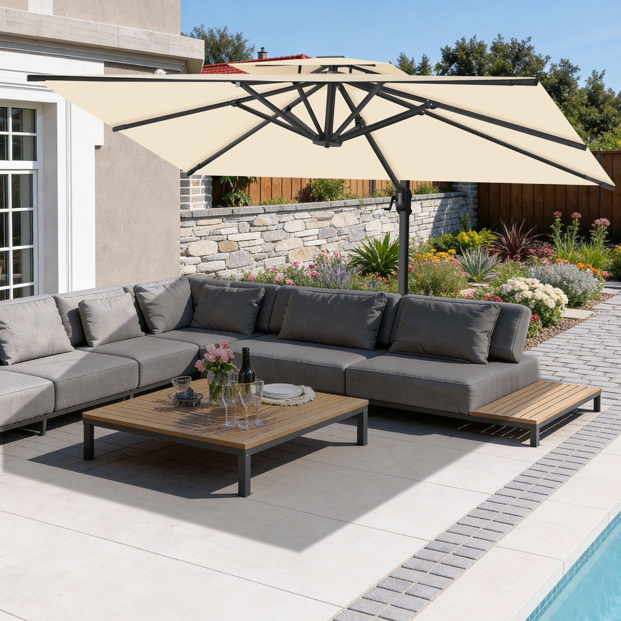 Patioslife Aegis Pro Cantilever Umbrella with Cross Base — Heavy-Duty Frame & Powder-Coated Aluminium Pole for Garden & Patio
