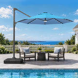 Patioslife Aegis Pro All-in-One Shade Round Cantilever Patio Umbrella with solar LED lights | Premium Cover | Large Base