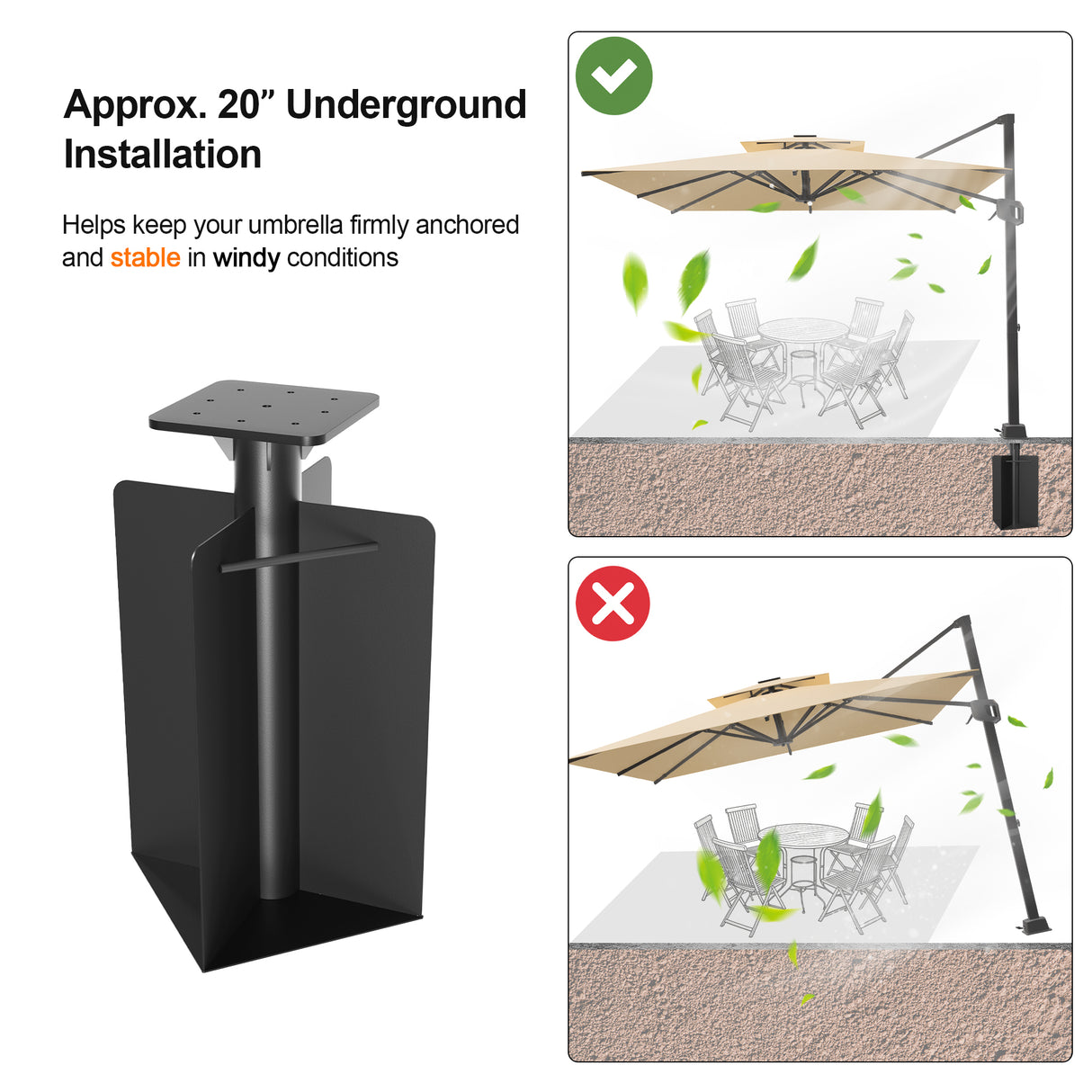 Patioslife Aegis Heavy Duty In-Ground Cantilever Umbrella Base – 61cm Deep Dual-Coated Steel – High-Wind Stability & Secure Outdoor Mount for Patios, Gardens & Concrete Surfaces