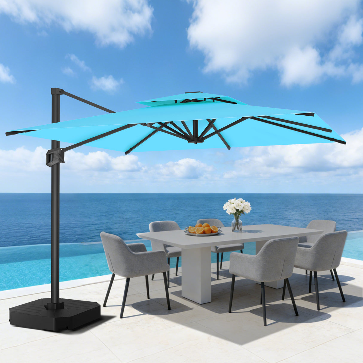 Patioslife Aegis Pro Cantilever Umbrella with Cross Base — Heavy-Duty Frame & Powder-Coated Aluminium Pole for Garden & Patio