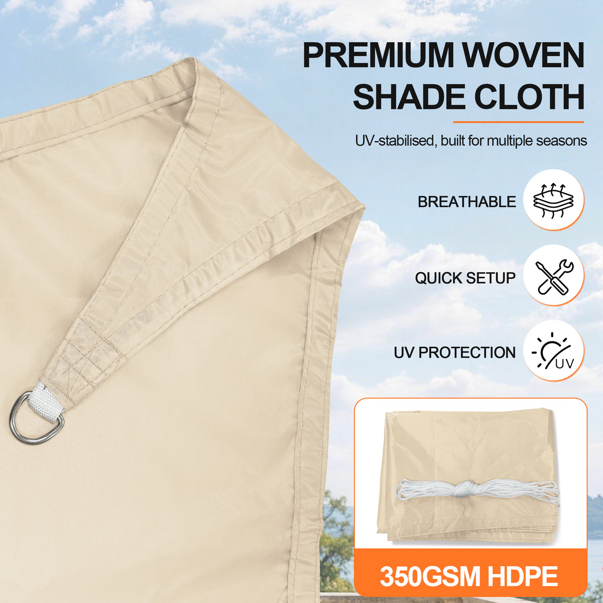 Patioslife Shade Sail – UV Protection, Reinforced Edges & Durable D-Rings for Patio, Garden, Deck & Pool