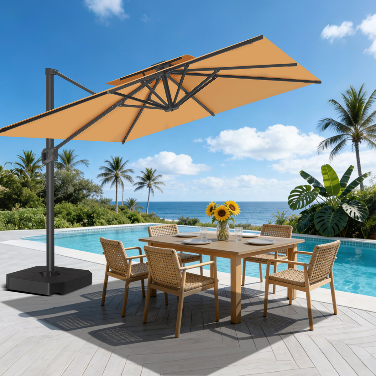 Patioslife Aegis Pro Cantilever Umbrella with Cross Base — Heavy-Duty Frame & Powder-Coated Aluminium Pole for Garden & Patio