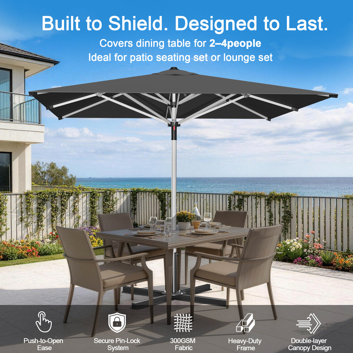 Patioslife Outdoor Umbrella — Square & Round | Heavy-Duty Aluminium Pole, Double-Vented Canopy | 2.7m, 3m & 3.35m