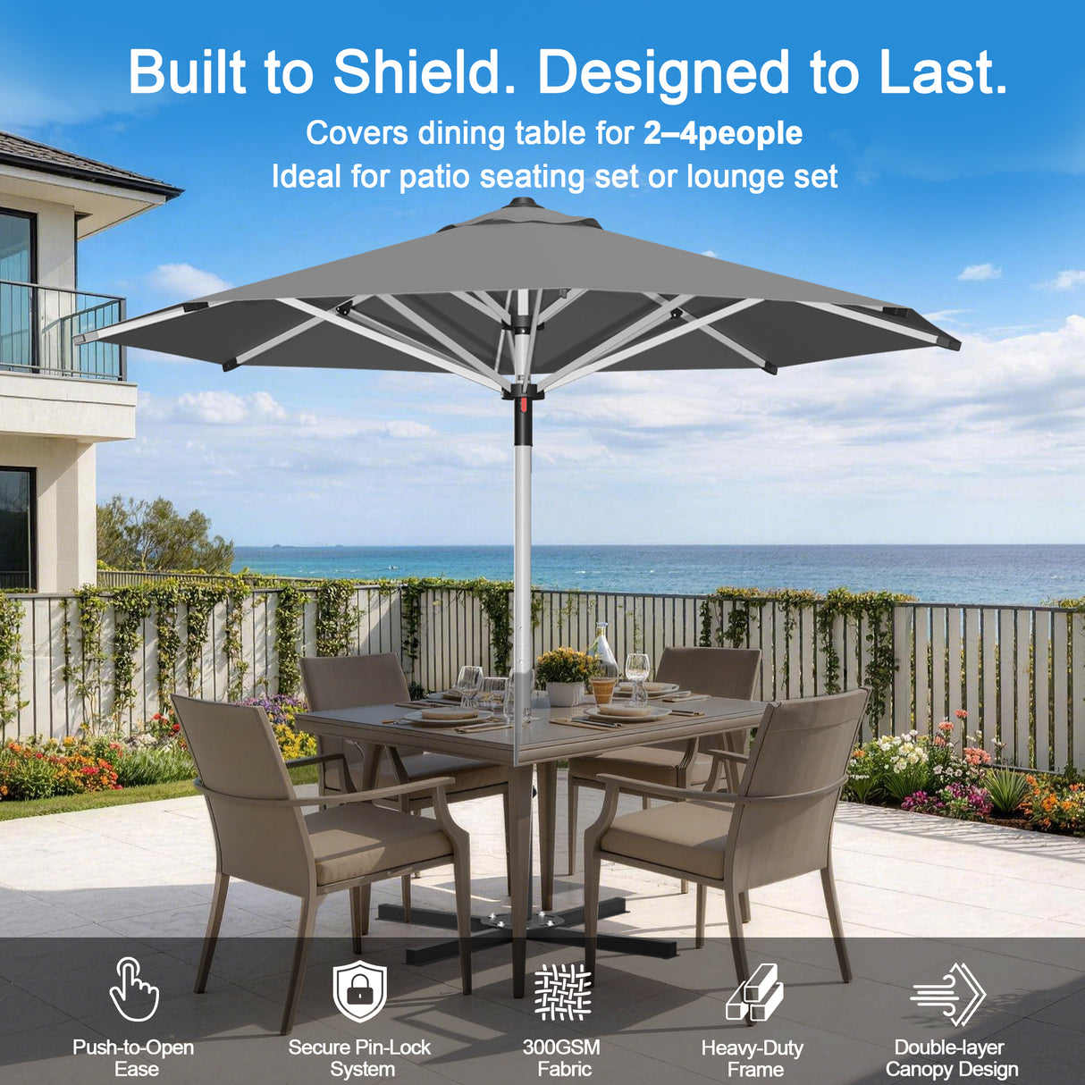 Patioslife Outdoor Umbrella — Square & Round | Heavy-Duty Aluminium Pole, Double-Vented Canopy | 2.7m, 3m & 3.35m