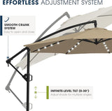 Patioslife 3m Diameter Solar LED Offset Hanging Market Cantilever Patio Umbrella, 2-Tier Canopy, for Backyard, Poolside, Lawn and Garden, UPF50+ UV Protection, Easy Tilt Crank, with Umbrella Cover and Base