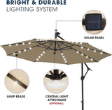 Patioslife 3m Diameter Solar LED Offset Hanging Market Cantilever Patio Umbrella, 2-Tier Canopy, for Backyard, Poolside, Lawn and Garden, UPF50+ UV Protection, Easy Tilt Crank, with Umbrella Cover and Base
