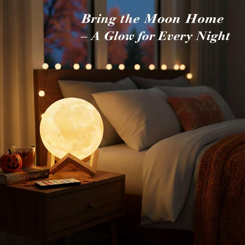 Moon Lamp – Modern Outdoor Patio & Home Décor Light, LED Dual Colour (White & Warm), Wooden Base, Adjustable Brightness, Ideal for Pergola & Garden