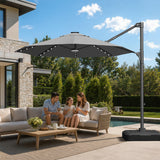 Patioslife Aegis Pro All-in-One Shade Round Cantilever Patio Umbrella with solar LED lights | Premium Cover | Large Base