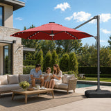 Patioslife Aegis Pro All-in-One Shade Round Cantilever Patio Umbrella with solar LED lights | Premium Cover | Large Base