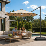 Patioslife Aegis Pro All-in-One Shade Round Cantilever Patio Umbrella with solar LED lights | Premium Cover | Large Base