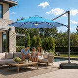 Patioslife Aegis Pro All-in-One Shade Round Cantilever Patio Umbrella with solar LED lights | Premium Cover | Large Base
