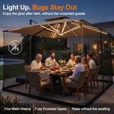 Patioslife Cantilever Umbrella Mosquito Net – Zip-Entry Mesh Screen with Weighted Base, Fits 2.5–4m Umbrellas