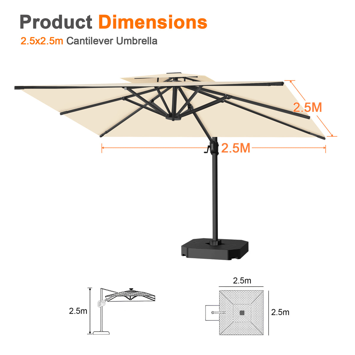 Patioslife Aegis Pro Cantilever Umbrella with Cross Base — Heavy-Duty Frame & Powder-Coated Aluminium Pole for Garden & Patio