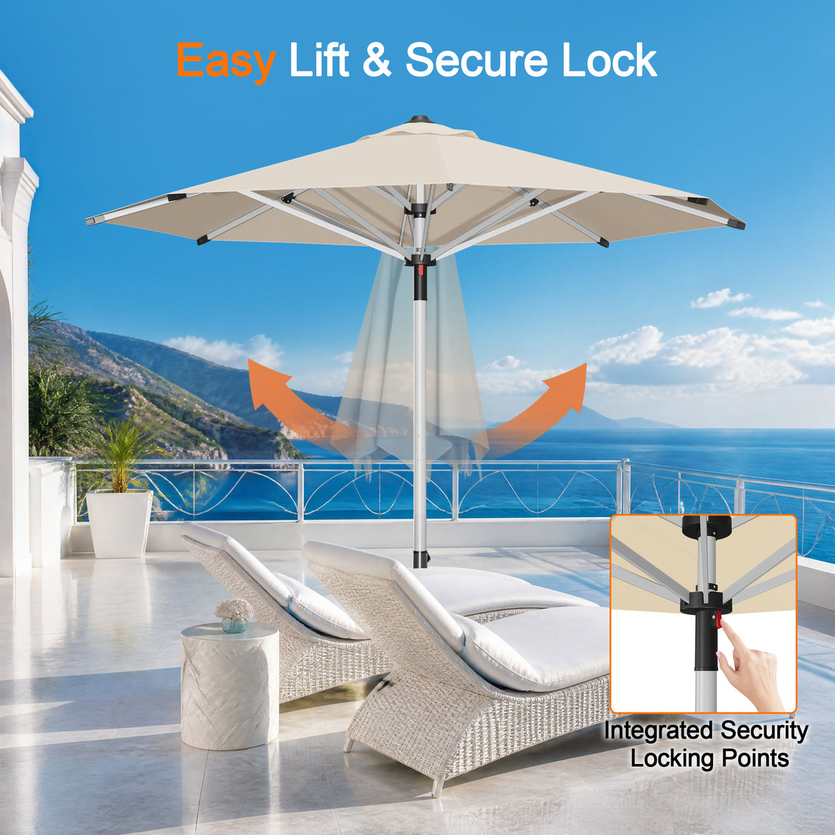 Patioslife Outdoor Umbrella — Square & Round | Heavy-Duty Aluminium Pole, Double-Vented Canopy | 2.7m, 3m & 3.35m