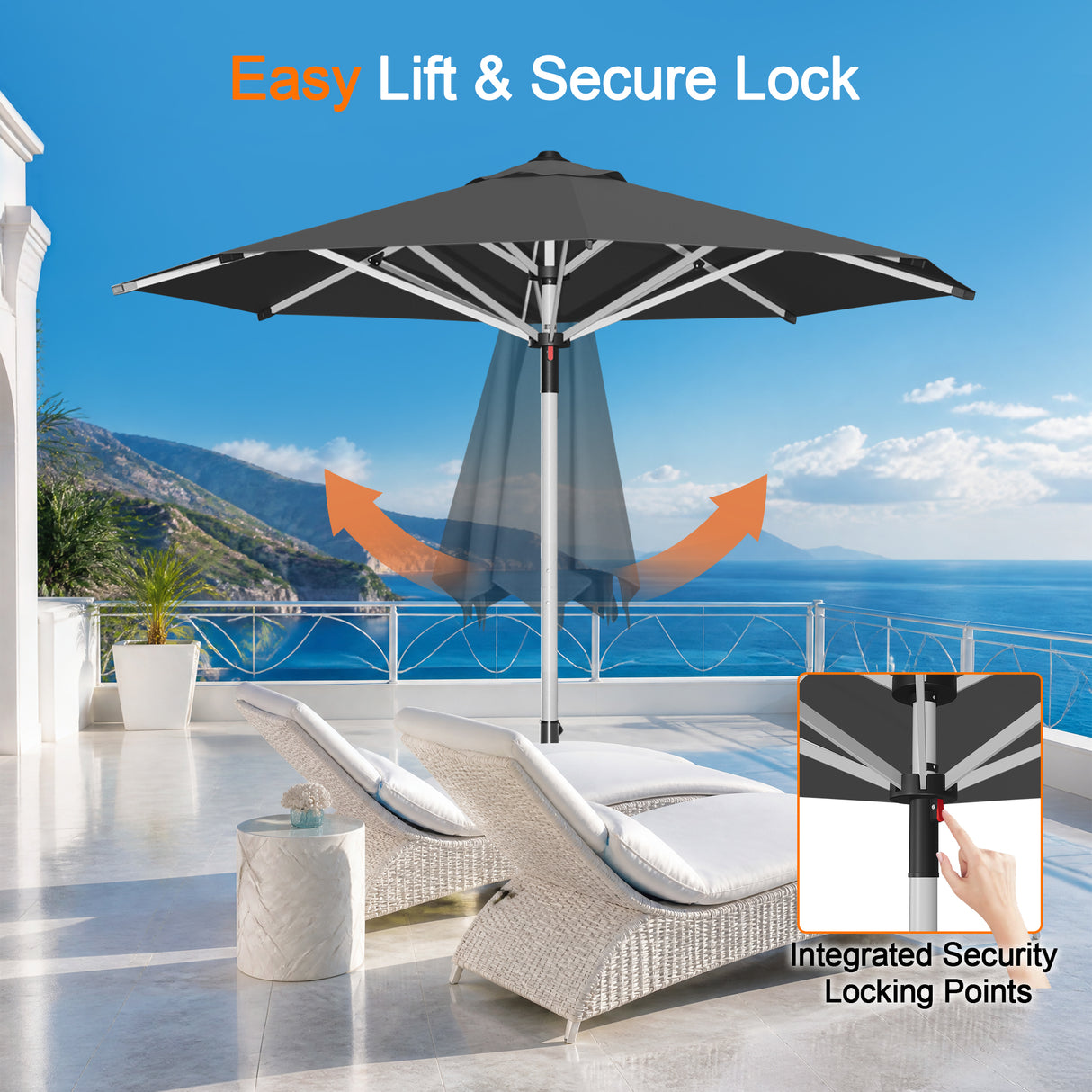 Patioslife Outdoor Umbrella — Square & Round | Heavy-Duty Aluminium Pole, Double-Vented Canopy | 2.7m, 3m & 3.35m