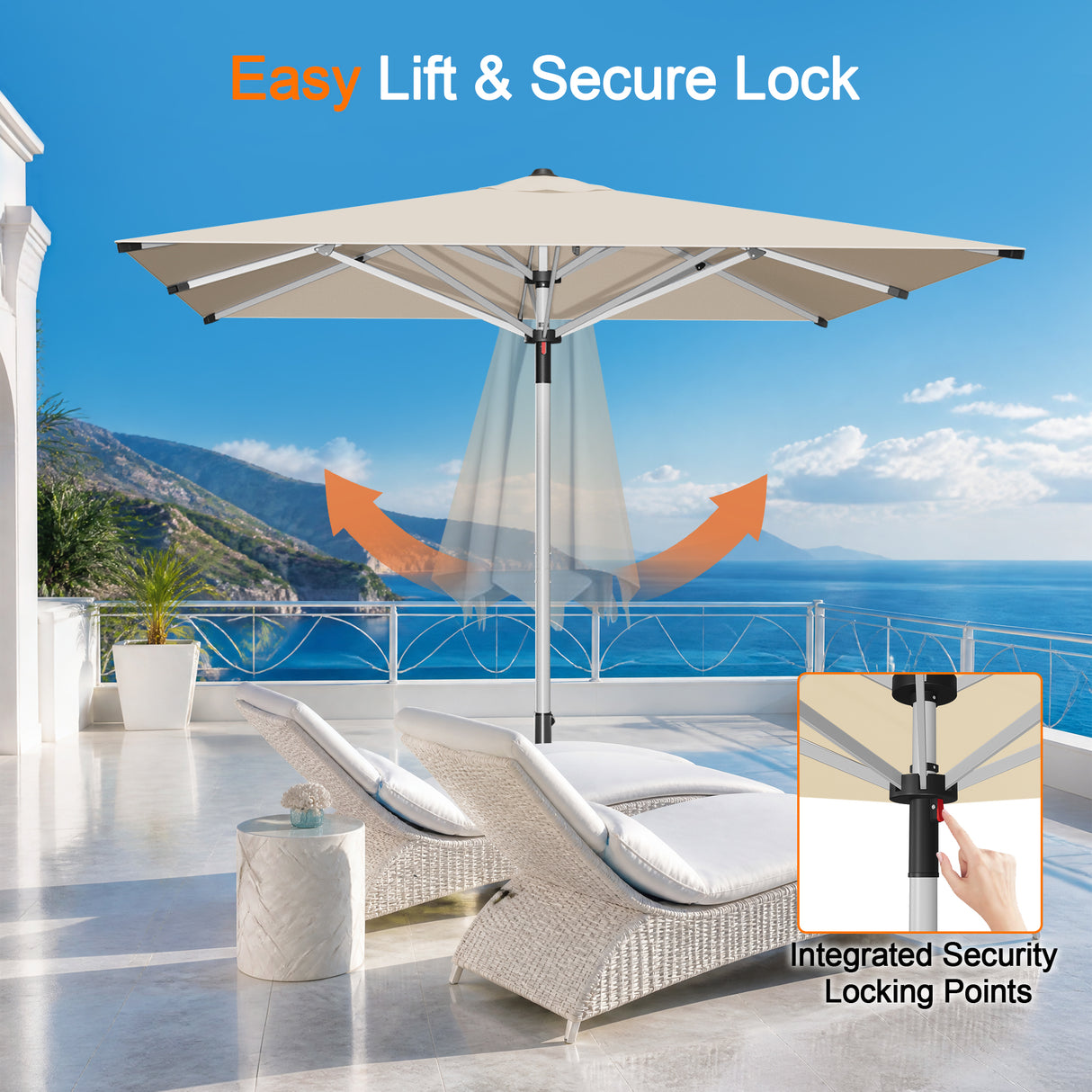 Patioslife Outdoor Umbrella — Square & Round | Heavy-Duty Aluminium Pole, Double-Vented Canopy | 2.7m, 3m & 3.35m