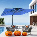 Patioslife Aegis Premium Cantilever Umbrella with LED Strip Lights, Fibreglass Ribs & Powder-Coated Aluminium Pole, Cover— Luxury Garden & Patio Shade