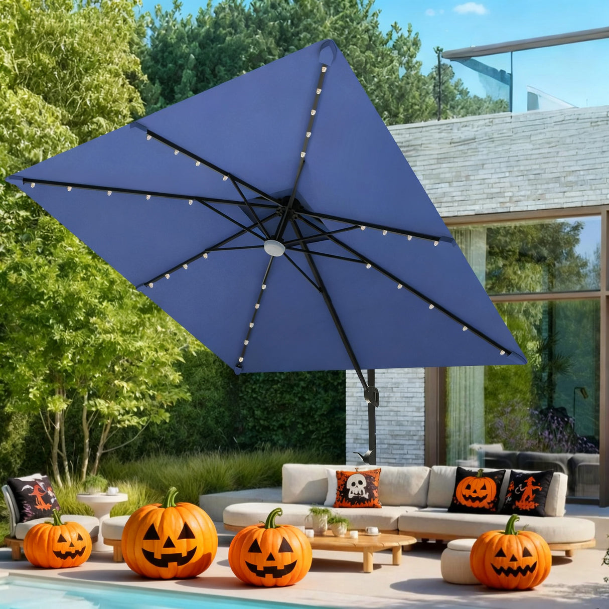 Patioslife Aegis Pro Cantilever Umbrella with LED Lights, Reinforced & Powder-Coated Aluminium Ribs and Pole — Perfect for Garden & Patio