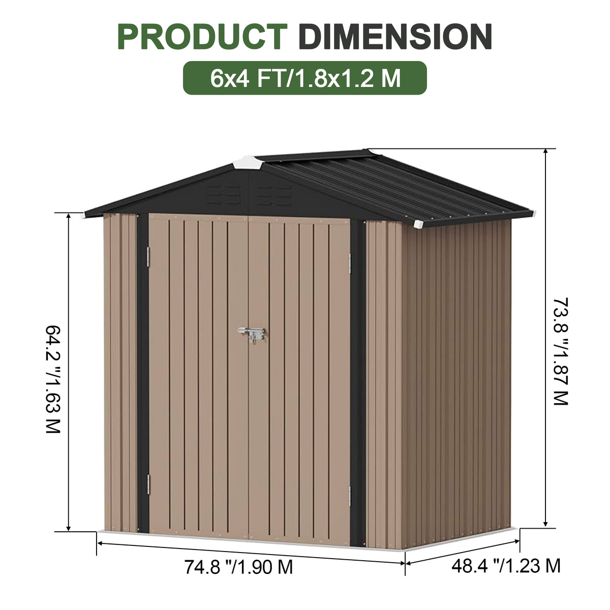 Patioslife Metal Garden Shed – Galvanised Steel Outdoor Storage Shed, All-Weather Backyard Storage Unit