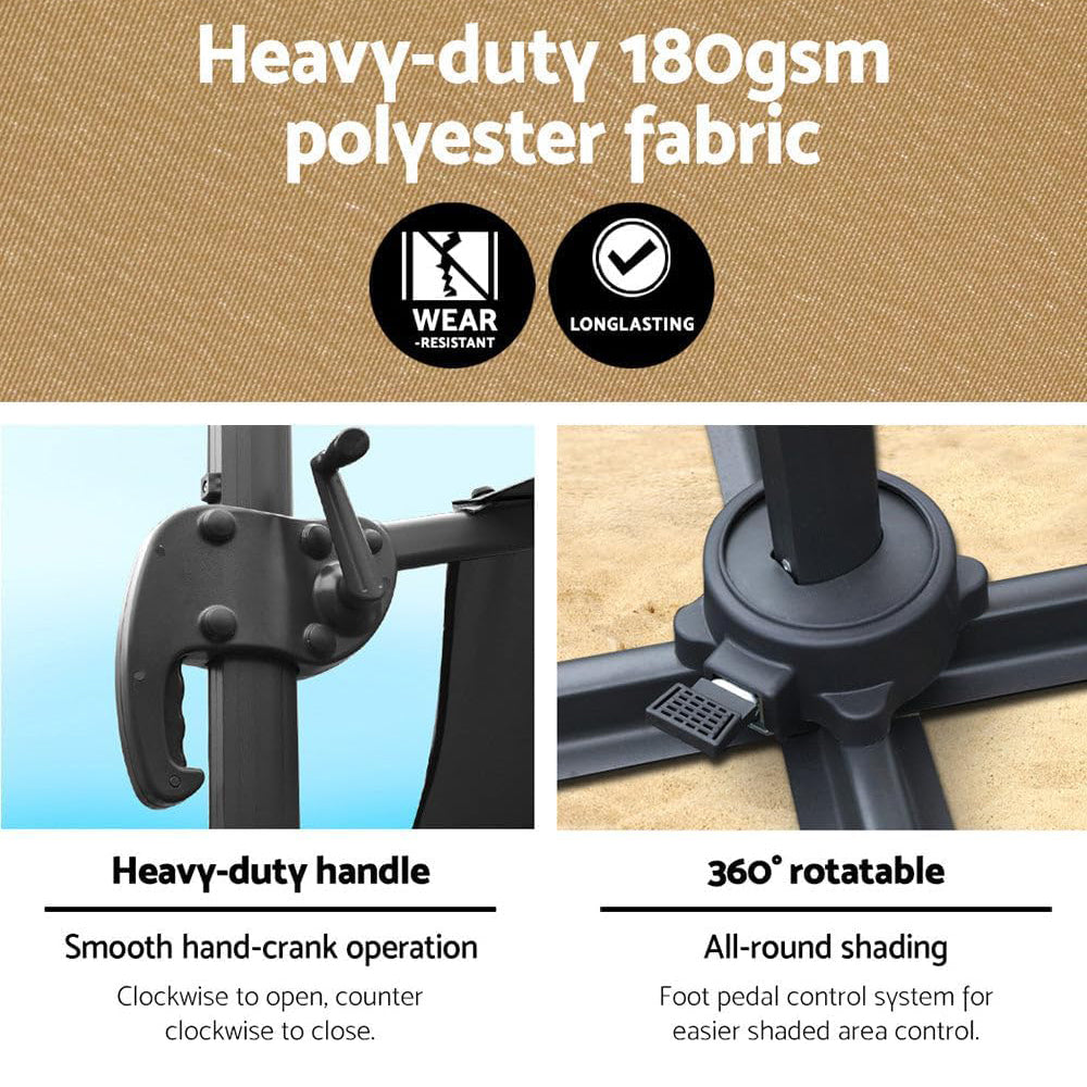 Patioslife 3m Cantilever Outdoor Umbrella with Heavy-Duty Base Pod – 360° Rotatable Shade, UV-Resistant & Waterproof Canopy for Patio, Garden & Poolside