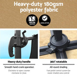 Patioslife 3m Cantilever Outdoor Umbrella with Heavy-Duty Base Pod – 360° Rotatable Shade, UV-Resistant & Waterproof Canopy for Patio, Garden & Poolside