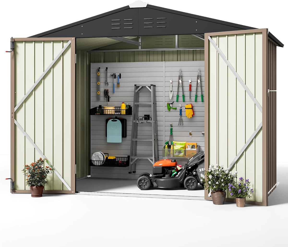 Patioslife Metal Garden Shed – Galvanised Steel Outdoor Storage Shed, All-Weather Backyard Storage Unit
