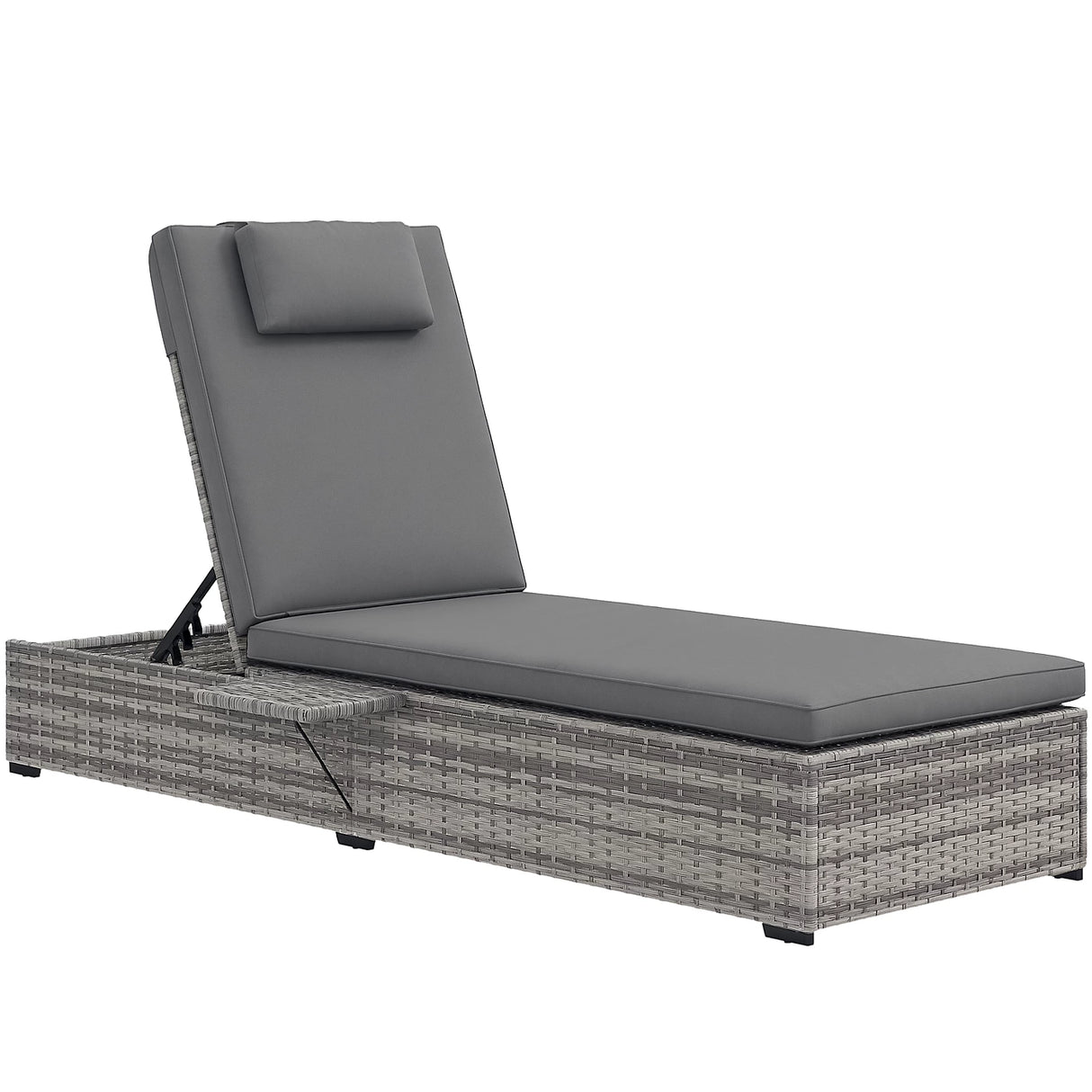 Patioslife Rattan Sun Lounger with 5-Level Adjustable Backrest & Side Tray