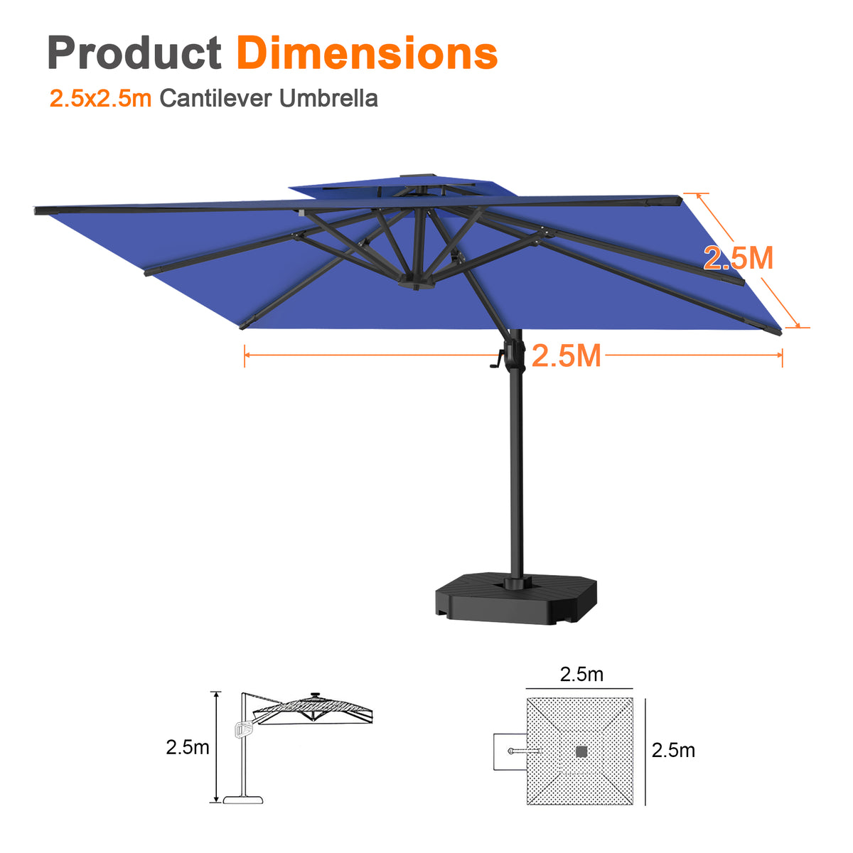 Patioslife Aegis Pro Cantilever Umbrella with Cross Base — Heavy-Duty Frame & Powder-Coated Aluminium Pole for Garden & Patio