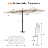 Patioslife Aegis Premium 4.6m Motorized Cantilever Patio Umbrella — Double-Sided, Remote Control, UPF 50+, Solar LED Lights & Windproof Frame
