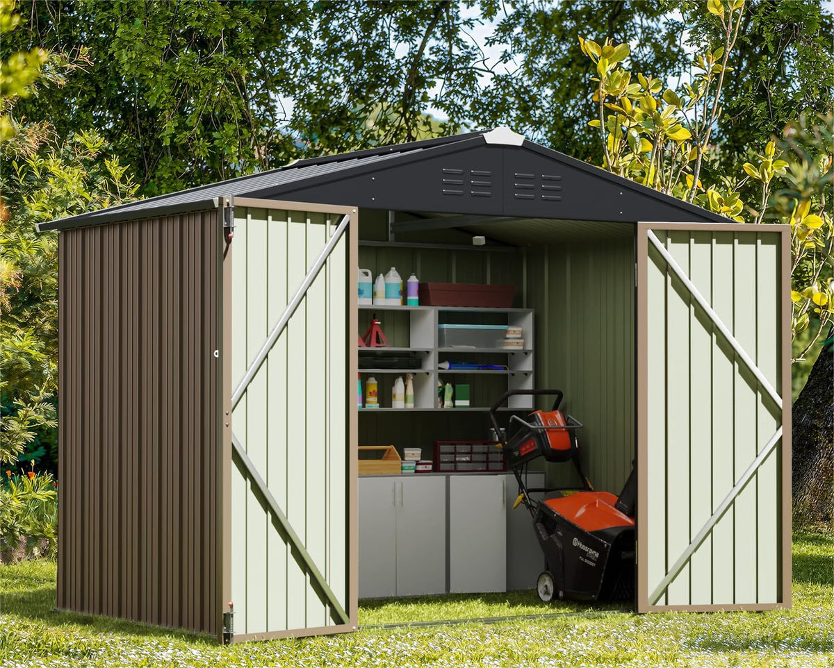 Patioslife Metal Garden Shed – Galvanised Steel Outdoor Storage Shed, All-Weather Backyard Storage Unit