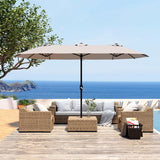 Patioslife Horizon Haven™ 4.6x2.7m Double-Sided Patio Umbrella with LED Lights base and cover