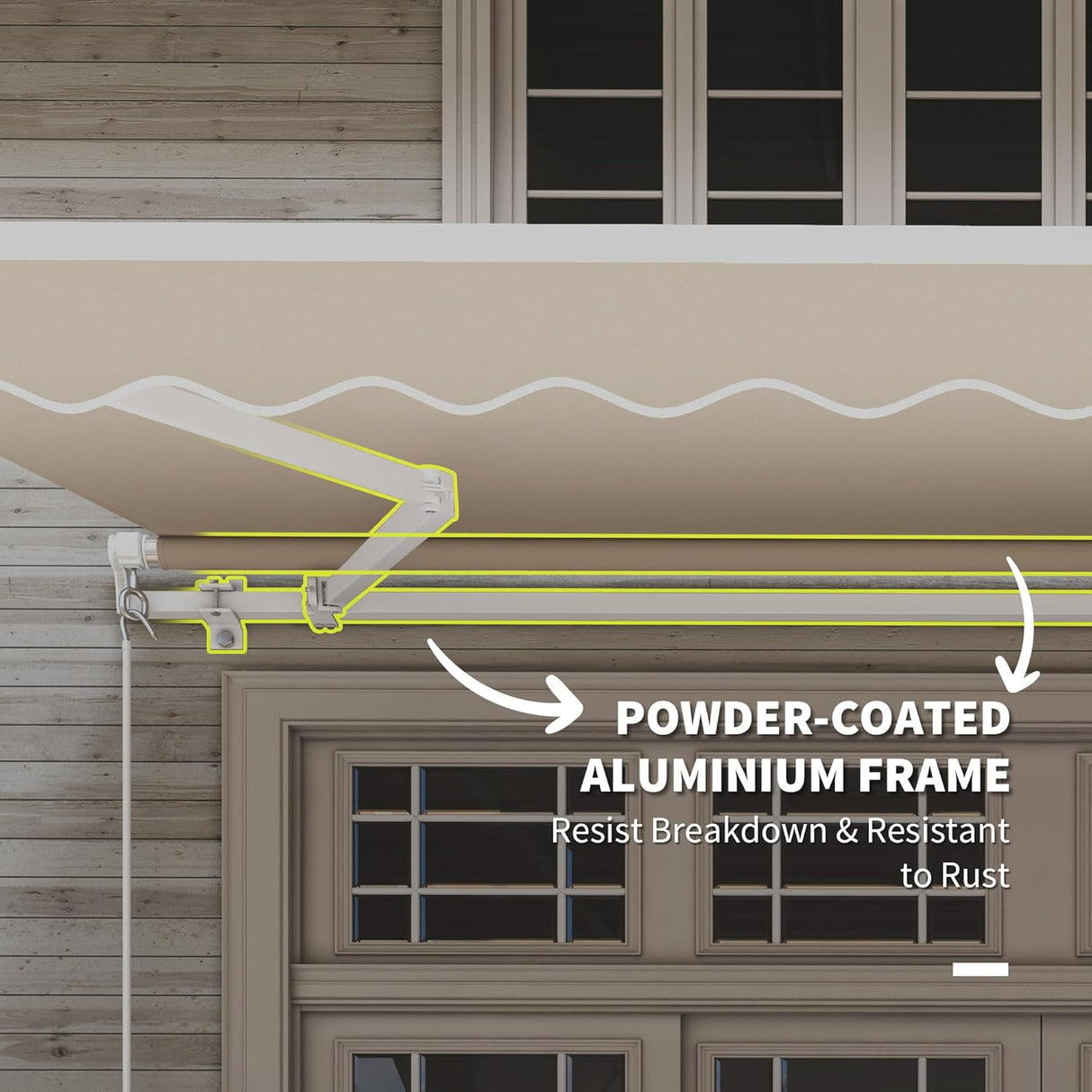 Retractable Awning Manual Crank, 2.5M x 2M, UV-Resistant Water-Repellent Canopy, Aluminum Frame for Balcony, Deck & Patio Use
