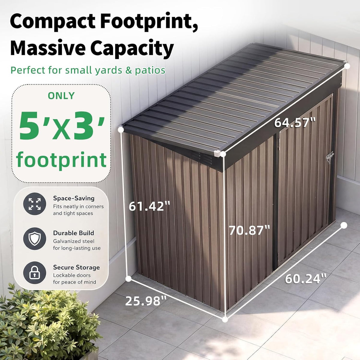 Patioslife Metal Garden Shed – Galvanised Steel Outdoor Storage Shed, All-Weather Backyard Storage Unit