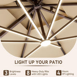 3x4m Cantilever Outdoor Patio Umbrella with Led Lights and Cover  for Backyard Garden Pool Outside Deck LIGHT UP YOUR PATIO