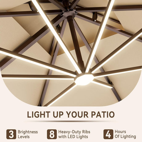 3x4m Cantilever Outdoor Patio Umbrella with Led Lights and Cover  for Backyard Garden Pool Outside Deck LIGHT UP YOUR PATIO