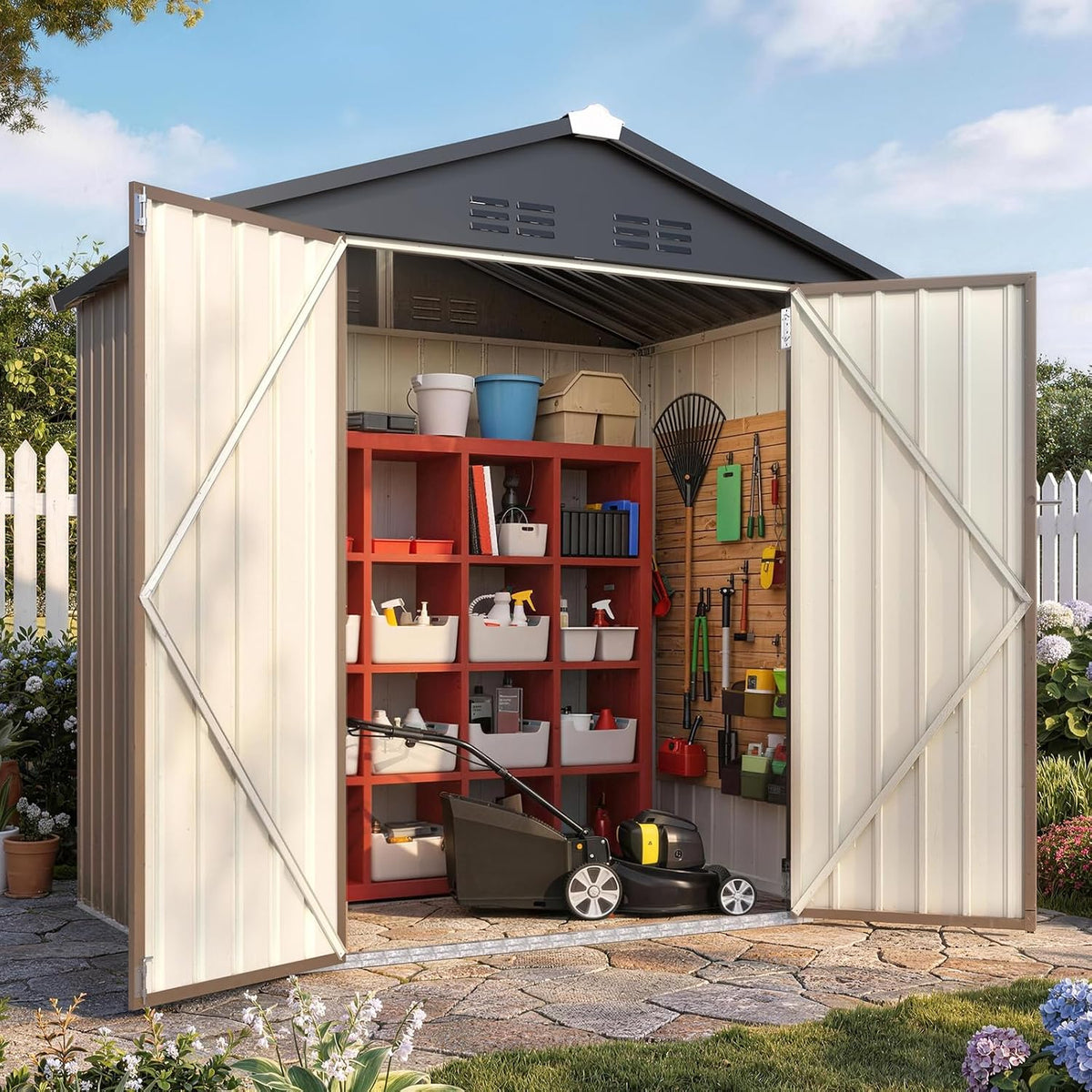 Patioslife Metal Garden Shed – Galvanised Steel Outdoor Storage Shed, All-Weather Backyard Storage Unit