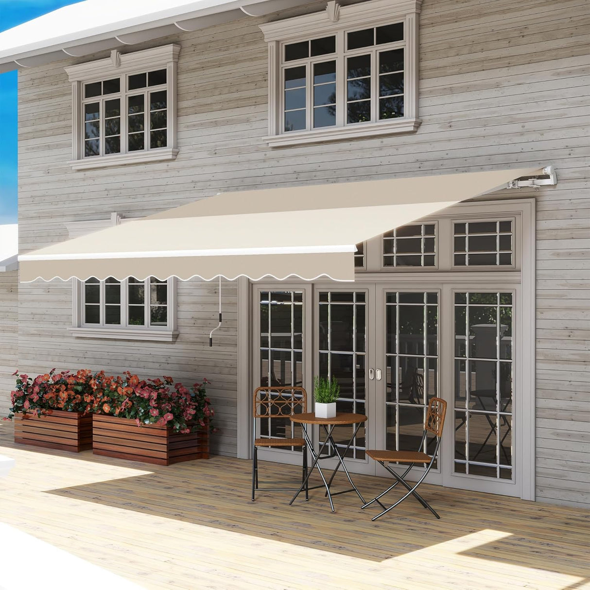 Retractable Awning Manual Crank, 2.5M x 2M, UV-Resistant Water-Repellent Canopy, Aluminum Frame for Balcony, Deck & Patio Use