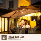 3x4m Cantilever Outdoor Patio Umbrella with Led Lights and Cover  for Backyard Garden Pool Outside Deck powered LED