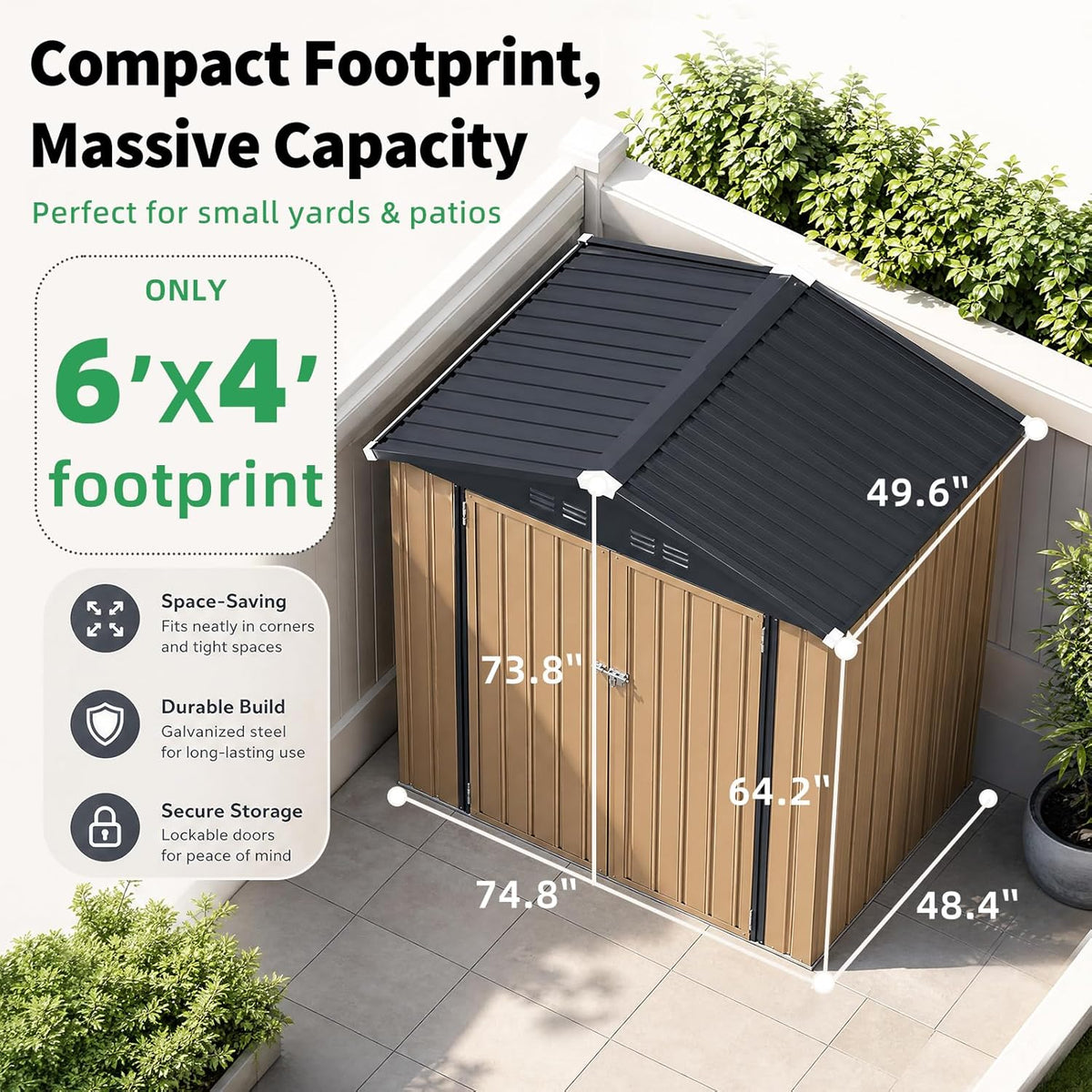 Patioslife Metal Garden Shed – Galvanised Steel Outdoor Storage Shed, All-Weather Backyard Storage Unit