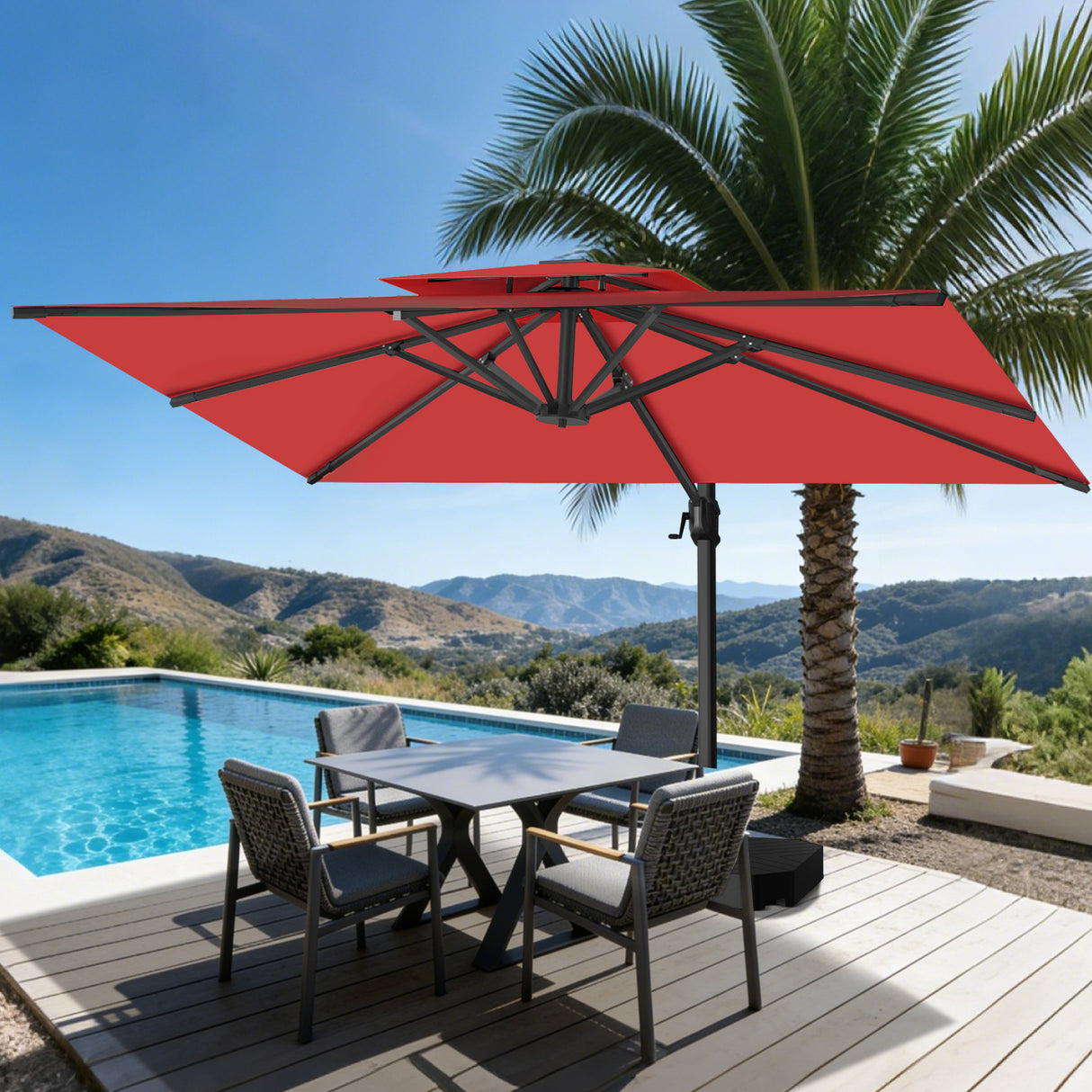 Patioslife Aegis Pro Cantilever Umbrella with Cross Base — Heavy-Duty Frame & Powder-Coated Aluminium Pole for Garden & Patio