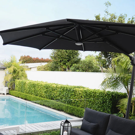 Patioslife Agave™ | 3 m Square Cantilever Umbrella – Offset Design with Wind Vent for Decks, Poolsides & Patios