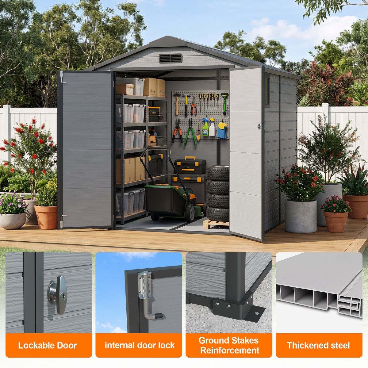 Patioslife YardVault Resin Garden Storage Shed with Bulid-in Floor, Lock & Window